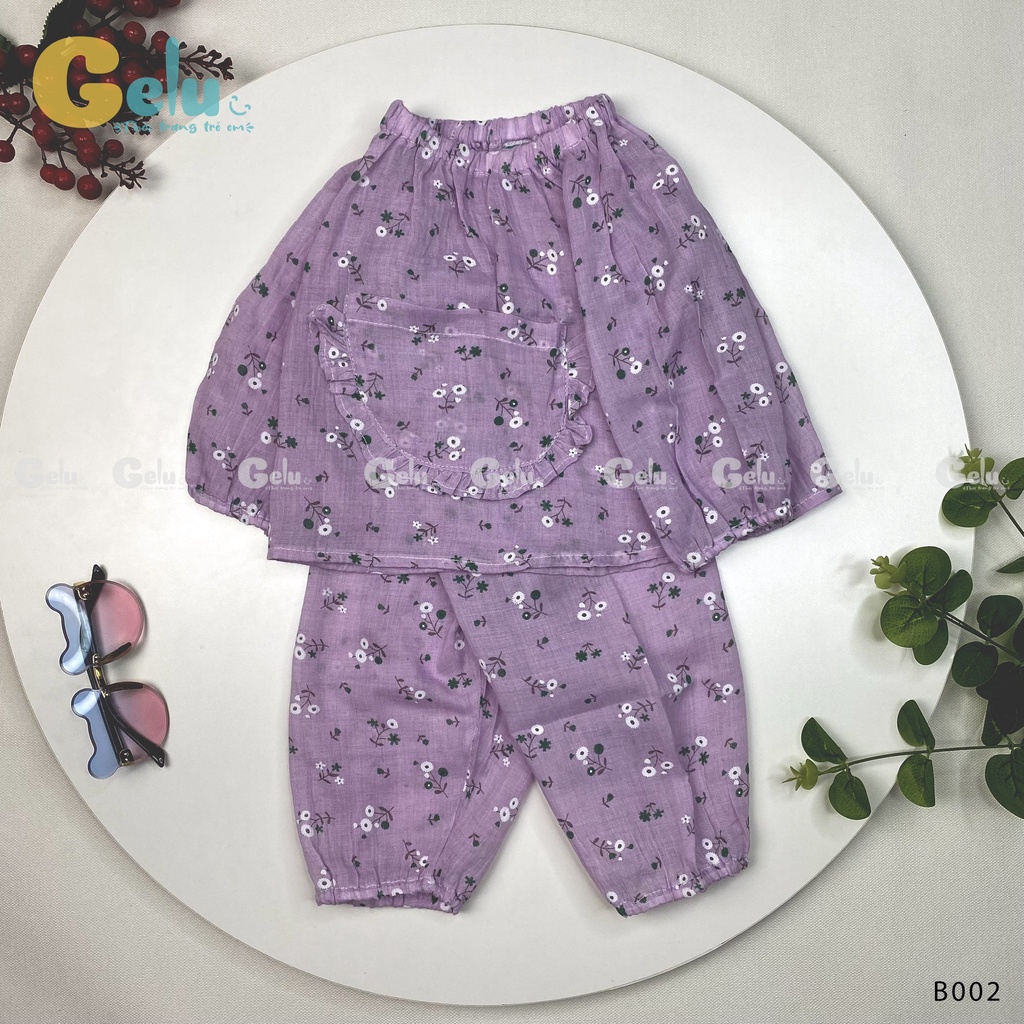 Bộ thu đông cho bé Gelu Kids, bộ ngủ hoa nhí chất liệu đũi linen mềm mịn, an toàn cho bé-GLB002