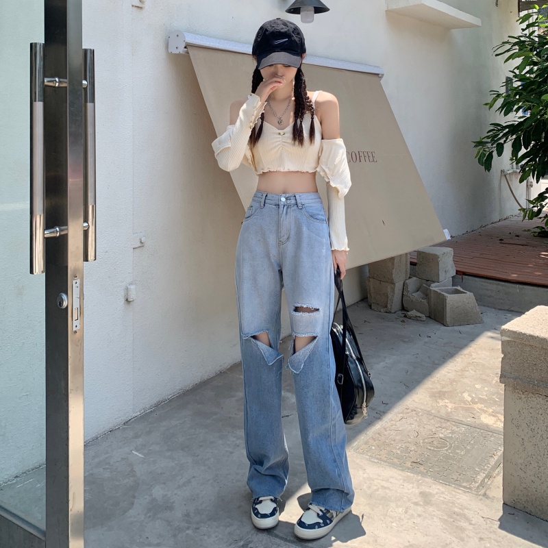 Quần jeans Nữ Lưng Cao Ống Rộng Thời Trang Hàn Quốc Cá Tính