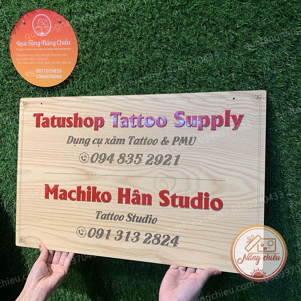 Bảng hiệu cho studio, tatto, Decor cửa hàng, quán cà phê, trà sữa, thẩm mỹ viện, spa, chất  liệu gỗ tự nhiên và an toàn