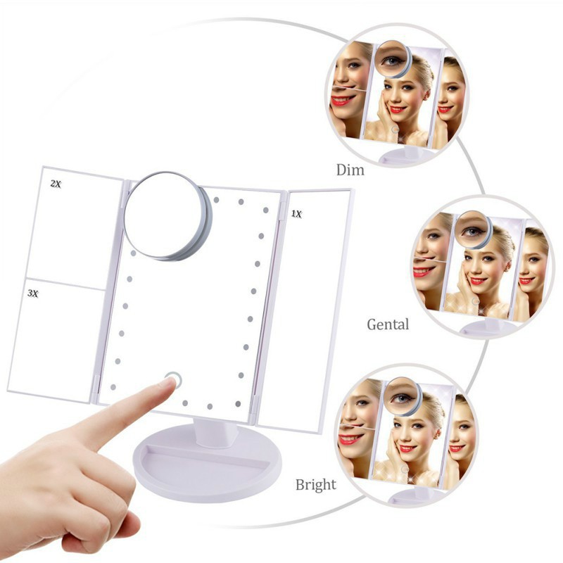 Desktop Makeup 2X / 3X  Magnifier 22 LED 3 Folding Adjustable Mirror Touch Scree