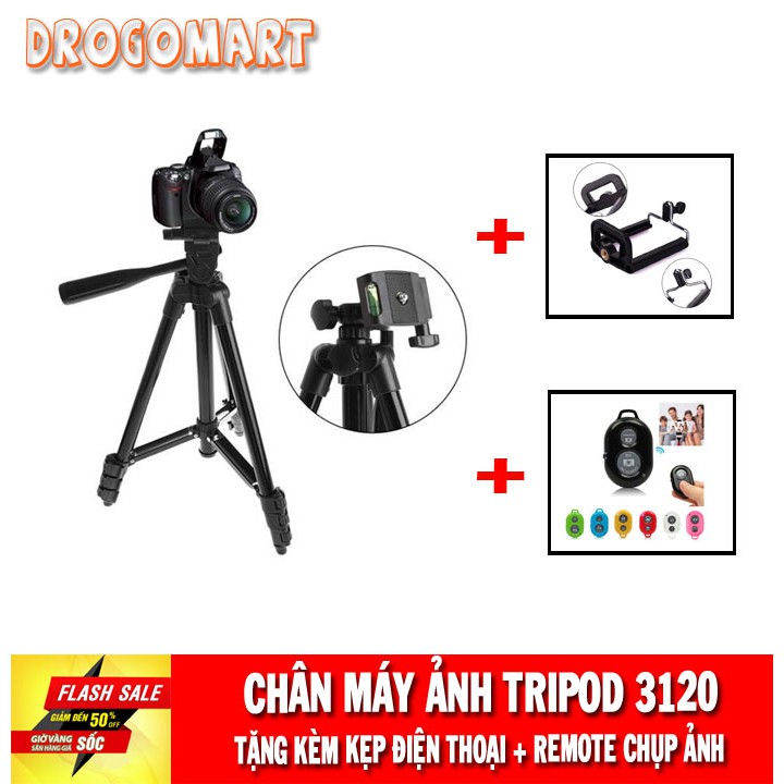 ( FREESHIP 99K ) Chân máy ảnh Tripod 3120 tặng kẹp điện thoại + điều khiển chụp ảnh từ xa Bảo Hành 6 tháng