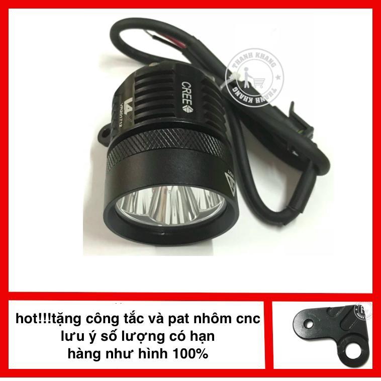 Đèn led trợ sáng cho ô tô, xe máy L4X-CREE 4 LED siêu sáng  (Đen) + Tặng PASS CNC gắn chân gương