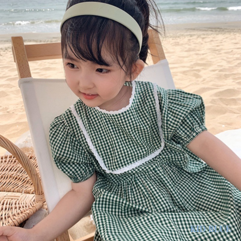 Đầm Công Chúa Tay Ngắn Họa Tiết Kẻ Sọc Phong Cách Hàn Quốc Cổ Điển Thời Trang Mùa Hè Mới Cho Bé Gái
