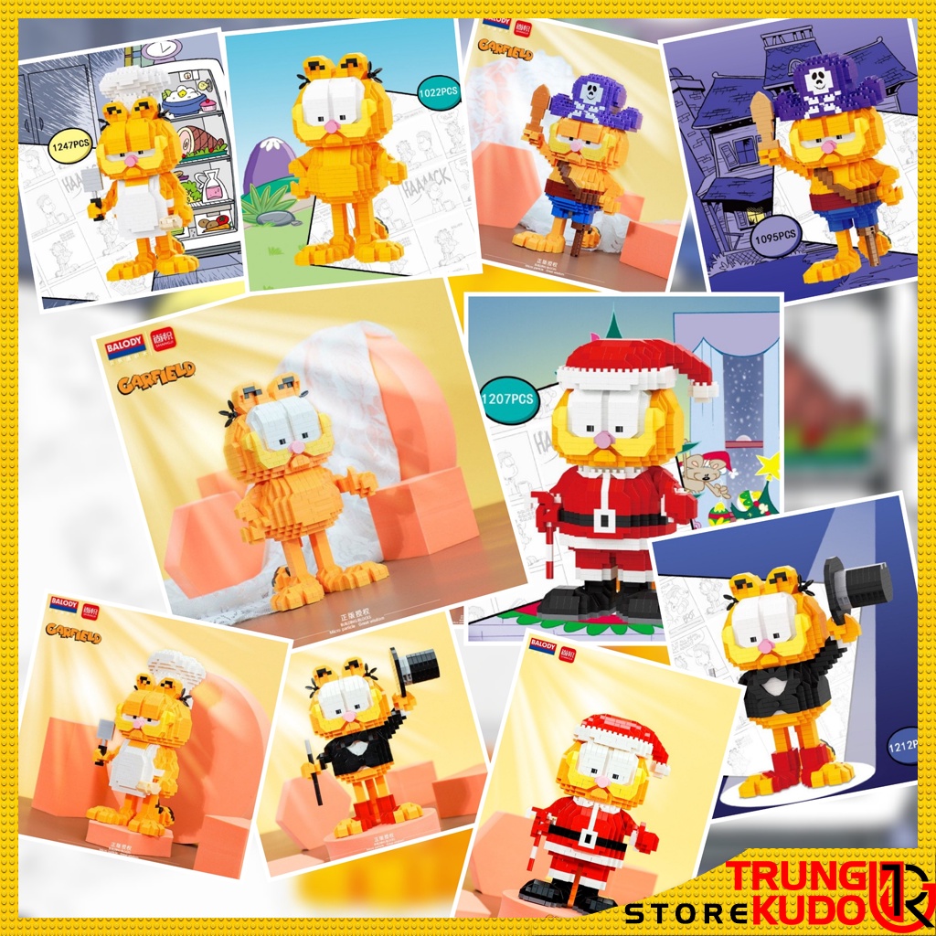 Mô hình Mèo Garfield dạng Đồ chơi xếp hình dùng làm quà tặng bạn trai bạn gái, đồ Decor