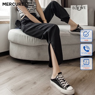 Quần vải nữ ống rộng nữ xẻ tà sườn cạp cao vải tuyết mưa