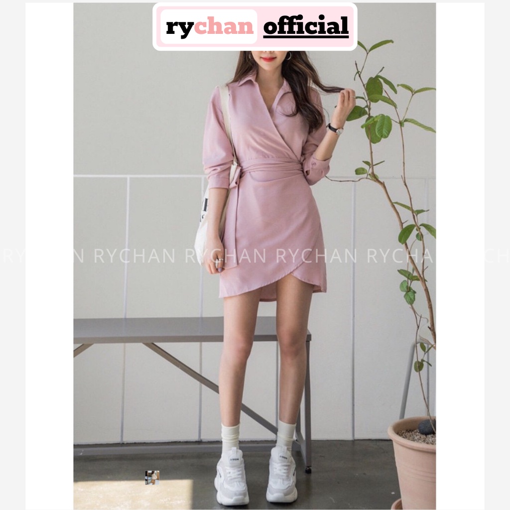 [ẢNH THẬT CUỐI] DX114 - Đầm Xòe Hồng Đắp Chéo Cổ Bẻ