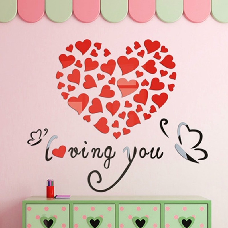 Miếng Dán Tường Trang Trí Hình Trái Tim 3D Bằng Acrylic DIY