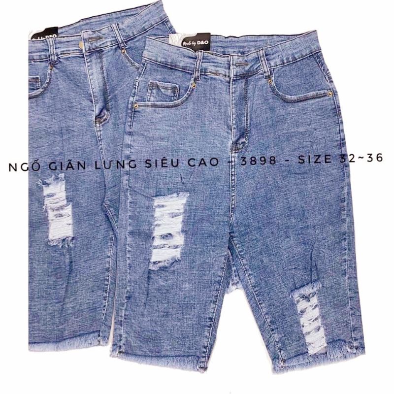 Bigsize (32-36) Quần Ngố Xanh Đá 7012 Co Giãn Mạnh, Quần Short Jean Lưng Cao, Quần Suông