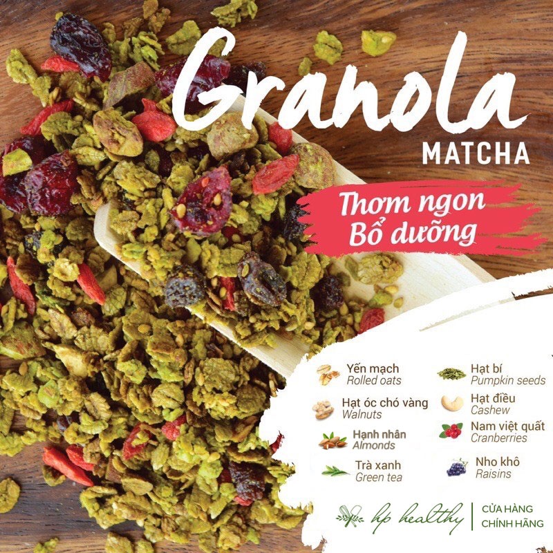 500G GRANOLA MATCHA ĂN KIÊNG GIẢM CÂN HP HEALTHY SIÊU HẠT ( VỊ TRÀ XANH )