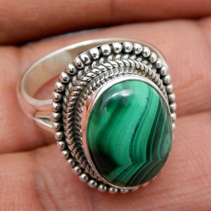 Nhẫn đính đá malachite phong cách cổ điển size 6-10