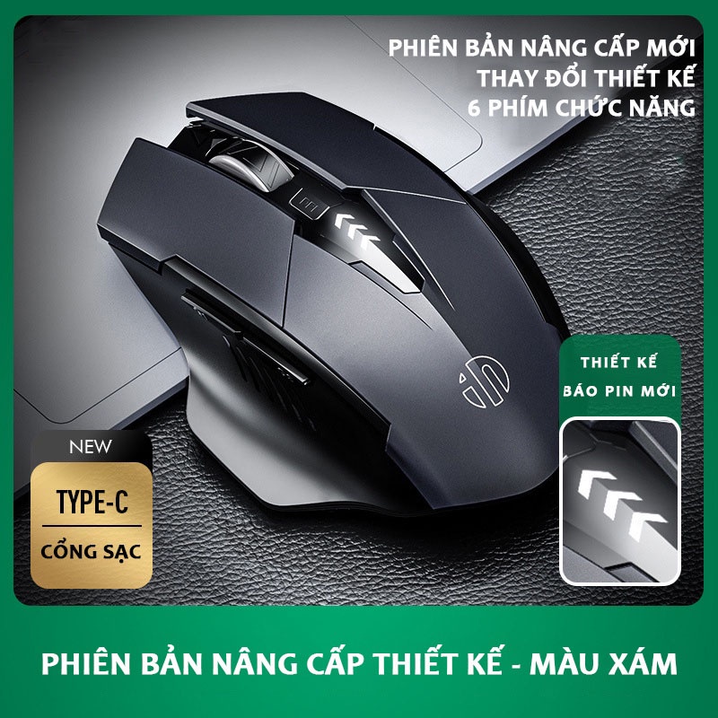 Chuột không dây bluetooth pin sạc INPHIC PM6 có đèn báo pin,  SILENT chống ồn bấm cực êm - Chuột Bluetooth cho máy tính