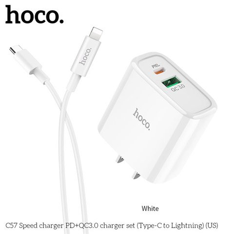 Bộ Sạc Nhanh HOCO C57 Cho IPHONE PD - QC3.0. Hàng Chính Hãng