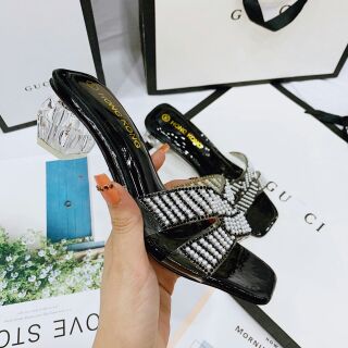 Guốc quai X đính đá gót hình thoi 5p