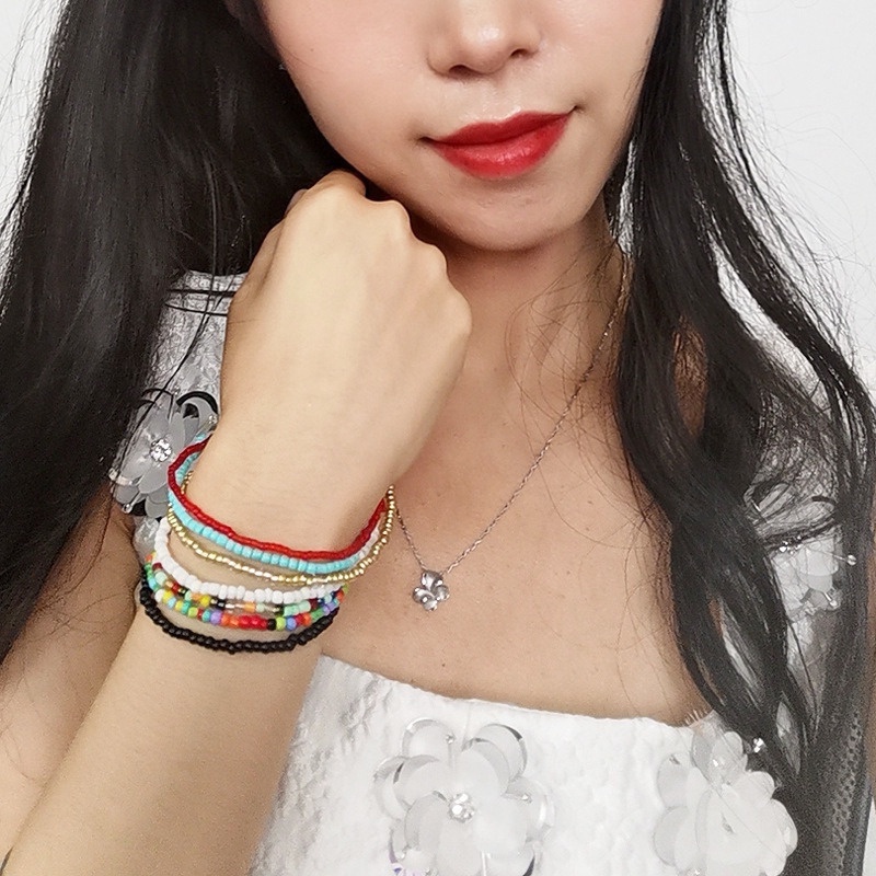 Bộ 7 Vòng Đeo Chân Co Giãn Xỏ Hạt Màu Cầu Vồng Phong Cách Bohemian Dành Cho Nữ