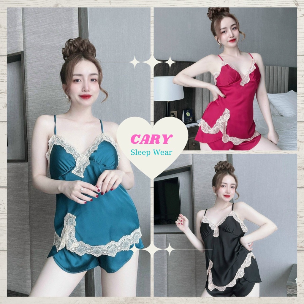 Đồ ngủ sexy nữ, Đồ ngủ 2 dây chất phi lụa mềm mát CARY