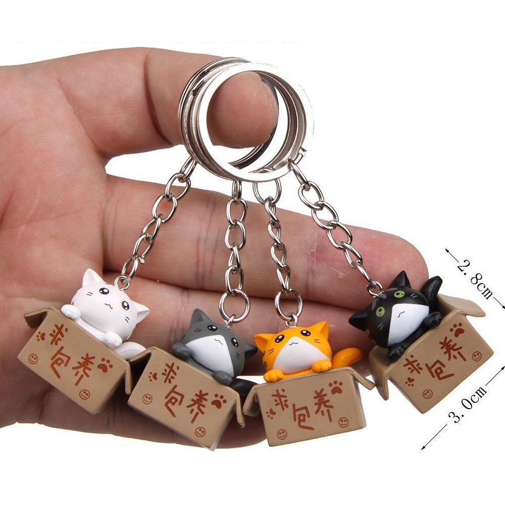 Móc khóa mèo con trong hộp thú cưng treo balo túi xách chìa khóa