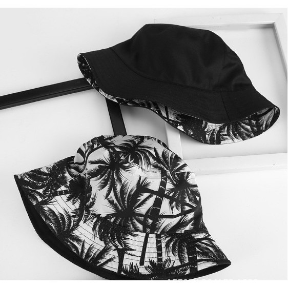 Mũ Bucket hai mặt nam nữ Nón họa tiết cây dừa vành tròn chất cotton form unisex - N13