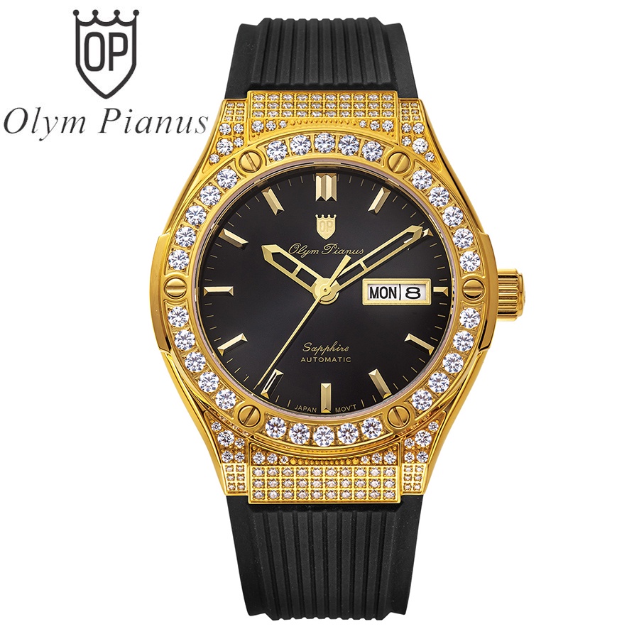 Đồng hồ nam dây cao su chính hãng Olym Pianus OP990-45 OP990-45ADDGK-GL đen