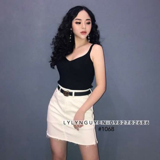 Giả Váy Jean Đen Trắng Khóa