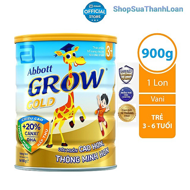 [HSD T3-2023] Sữa Bột Abbott Grow Gold 3+ 900g (cho bé 3-6 tuổi)