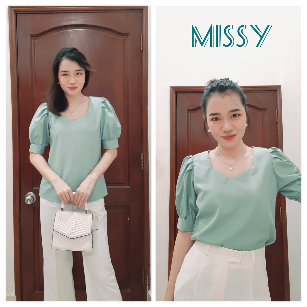 Áo Kiểu Nữ Cổ Vuông Tay Phồng Bigsize Phong Cách Hàn Quốc Chất Cotton Lụa Xinh Xắn ( kèm ảnh thật và clip)