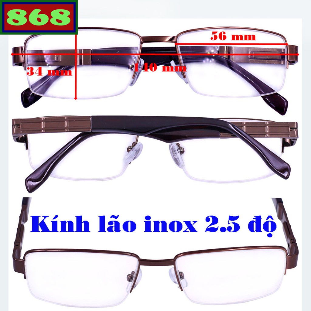 Mắt kính inox nâu nửa viền tròng lão 2.5 độ