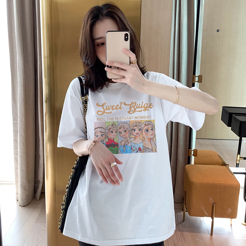 Xiaozhainv Áo Thun Tay Ngắn Dáng Rộng In Họa Tiết Phong Cách Thời Trang Hàn Quốc Cho Nữ