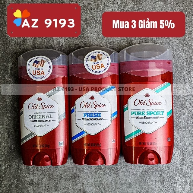 [Hàng Mỹ] Lăn Khử Mùi Nam Old Spice FRESH, PURE SPORT, ORIGINAL High Endurance 85g Khử Mùi Hôi, Giảm Vàng Áo- AZ 9193