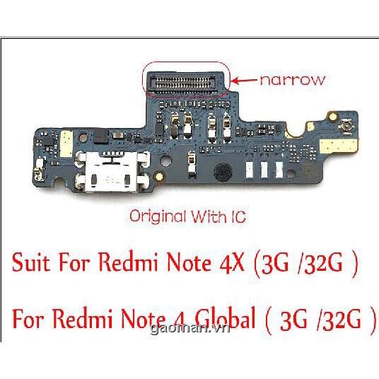 Mạch Cổng Sạc Cao Cấp Cho Xiaomi Redmi Note 4x Note4X Usb 3gb 32gb