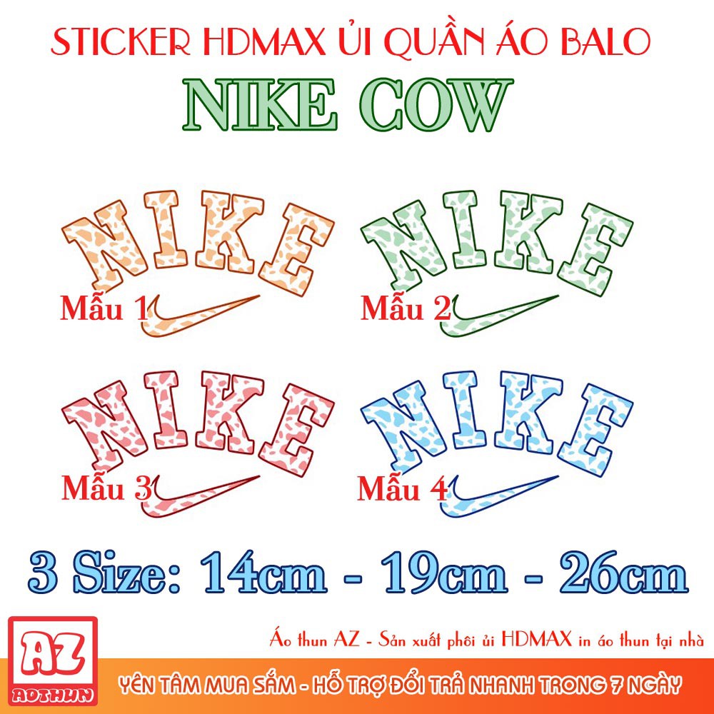 [SALE63] Hình ủi nhiệt Nike Cow HDMAX nhiều kích thước - Patch Sticker logo ủi HD20