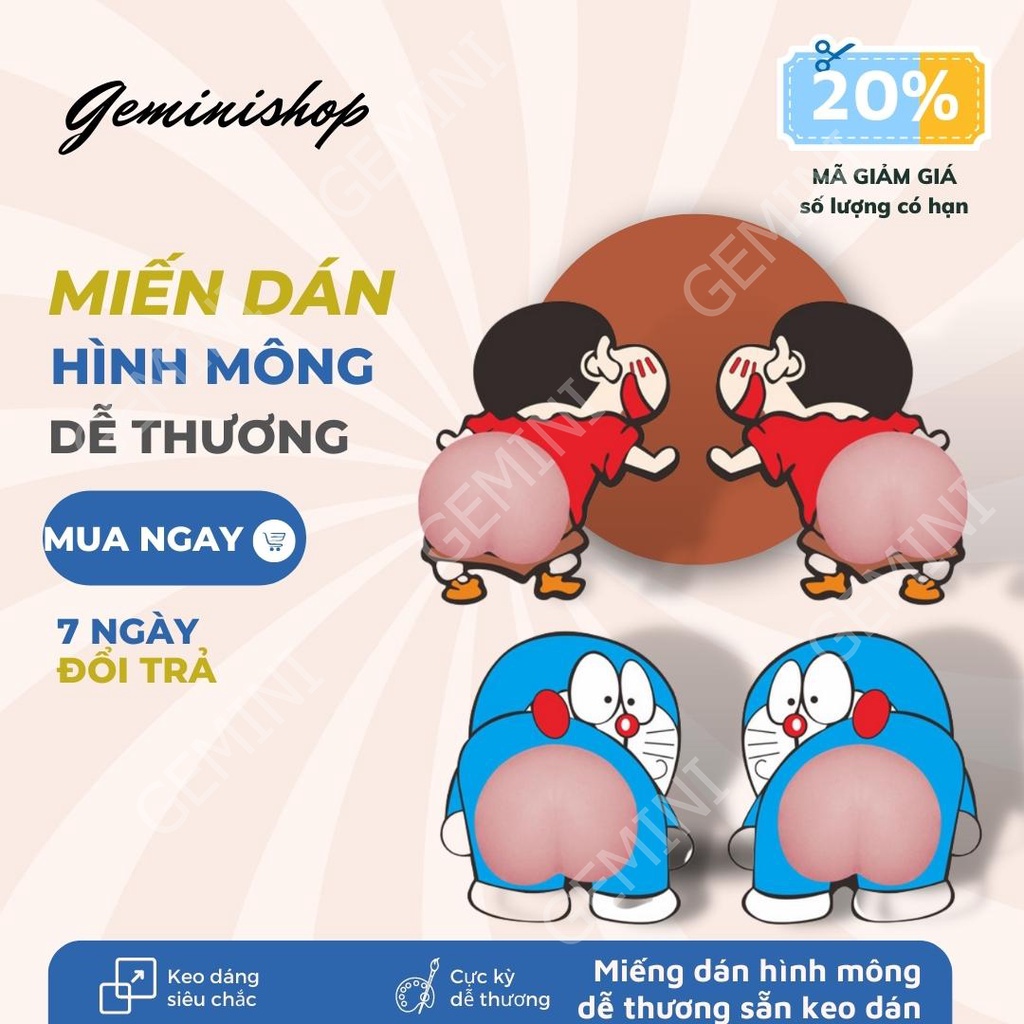 Miếng Sticker Chặn Cửa Hình Mông Silicon Dán Lưng Điện thoại Chống Va Đập Tủ Cửa Ôtô GEMINI SHOP mã MDC