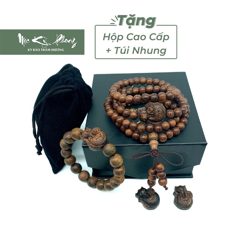 6mm - Vòng Tay Trầm Hương 108 Hạt Nữ Nam MỘC KỲ PHONG Mix Charm Hoa Sen, Hồ Lô, Tỳ Hưu, Hồ Ly