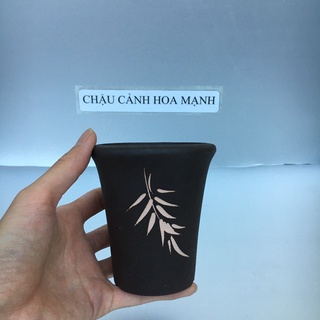 Chậu Tròn loe bonsai sen đá mini đất nung màu đen gốm Bát tràng 1 size SP373