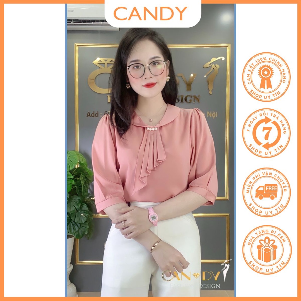 Áo công sở nữ ngắn tay dáng suông chất lụa vân ngọc trai cao cấp mềm mịn A6 Candy Fashion
