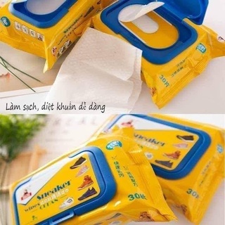 KHĂN LAU GIÀY - GIẤY LAU GIÀY TIỆN LỢI GÓI 30 CHIẾC TÚI MÀU VÀNG