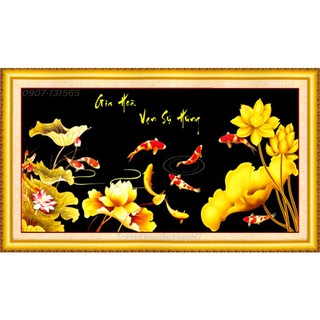Tranh thêu chữ thập 3D cá chép sen vàng Gia hòa vạn sự hưng LV3278, LV3126, LV3379, LV3378 - tự thêu (4 size)