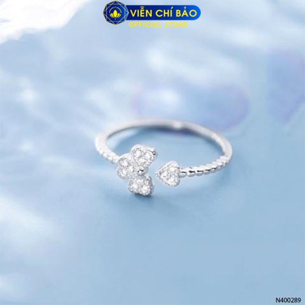 Nhẫn bạc nữ cỏ 4 lá đính đá dễ thương free size chất liệu 925 thời trang phụ kiện trang sức nữ Viễn Chí Bảo N400289x