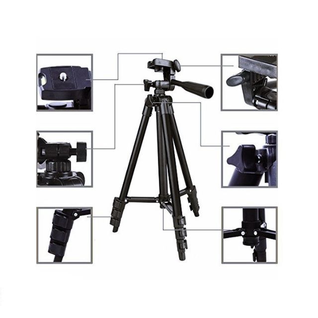 Chân máy ảnh đa năng TF3120 fullblack, tripod chụp hình selfie đa năng kẹp được điện thoại