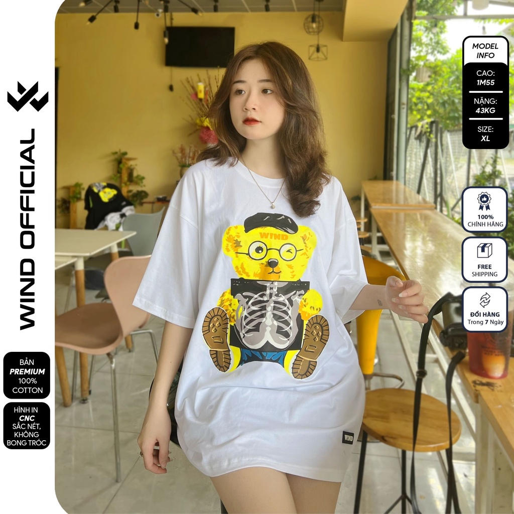 Áo thun tay lỡ form rộng WIND phông unisex 65% Cotton Gấu Vàng nam nữ oversize ulzzang