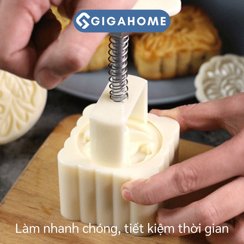 Bộ Khuôn Bánh Trung Thu Mini 50gram GIGAHOME Kèm 4 Mặt Thay Thế 7257
