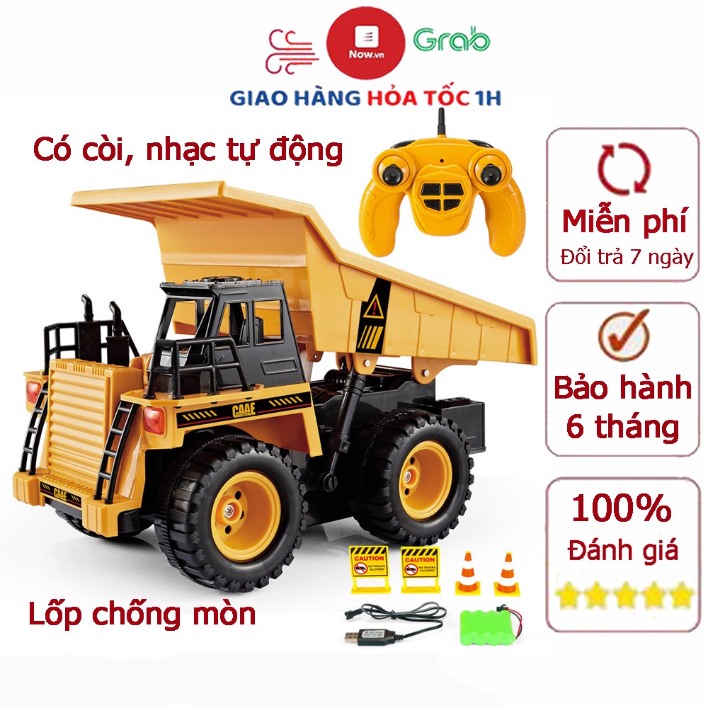 Xe khai mỏ, xe ben điều khiển từ xa, nâng hạ thùng kèm phát nhạc, có còi xe tần số 2.4G kích thước lớn tỷ lệ 1:22