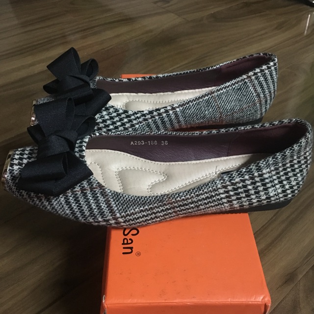 Giày bệt nơ kẻ caro size 38  - Hàng Quảng châu cao cấp