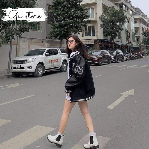 Áo Bomber phối da tay da cá tính phong cách Unisex ảnh thật