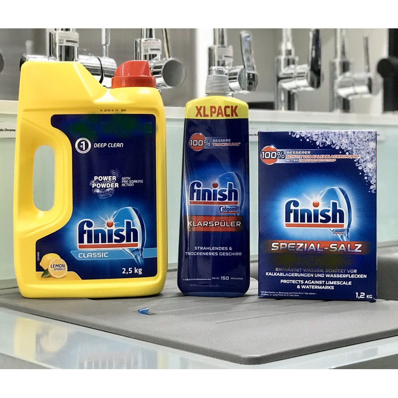 Muối rửa bát Finish Nhập Khẩu Đức 1.2kg dùng cho Máy rửa bát‎. Tặng que thử nước cứng