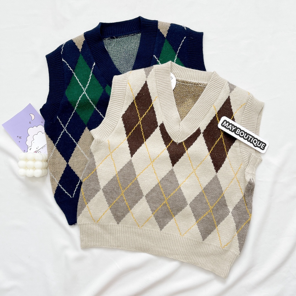 [HÀNG CÓ SẴN] Áo gile len May boutique họa tiết quả trám AGZ21A_109.064 | BigBuy360 - bigbuy360.vn