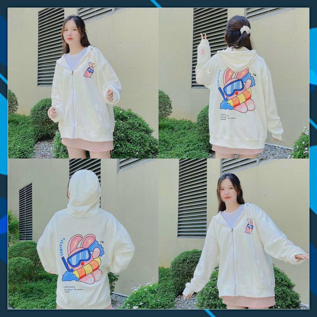 𝗟𝗼𝗮̣𝗶 𝗱𝗮̀𝘆  áO Khoác Nỉ Hoodie dây kéo in Thỏ đeo kính Nam Nữ Hooide Mới