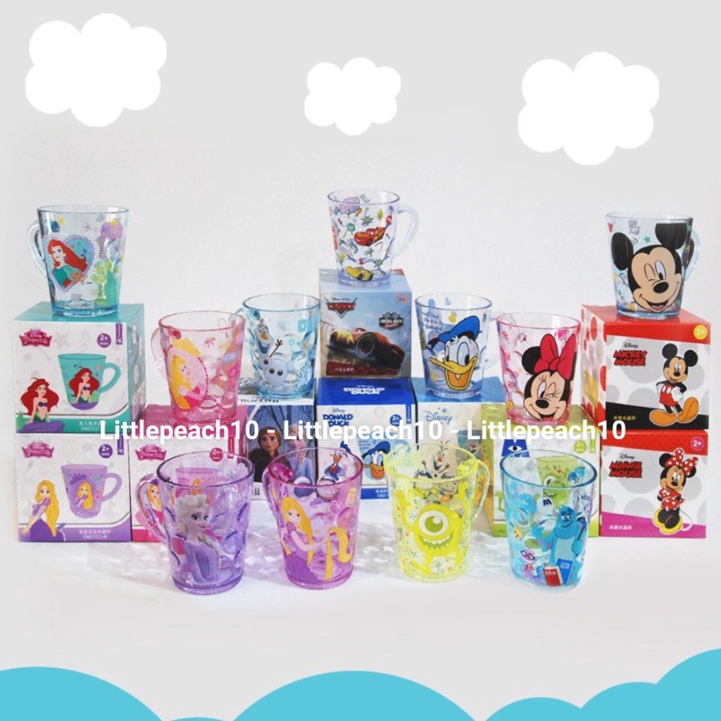Ly nước nhựa Disney kiểu mới 2022 trong suốt có quai cầm tay Mike Sulley Donald Olaf Ariel cho bé