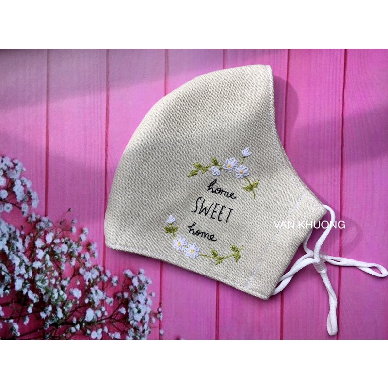 Khẩu trang vải thêu tay, khẩu trang Linen thêu tay