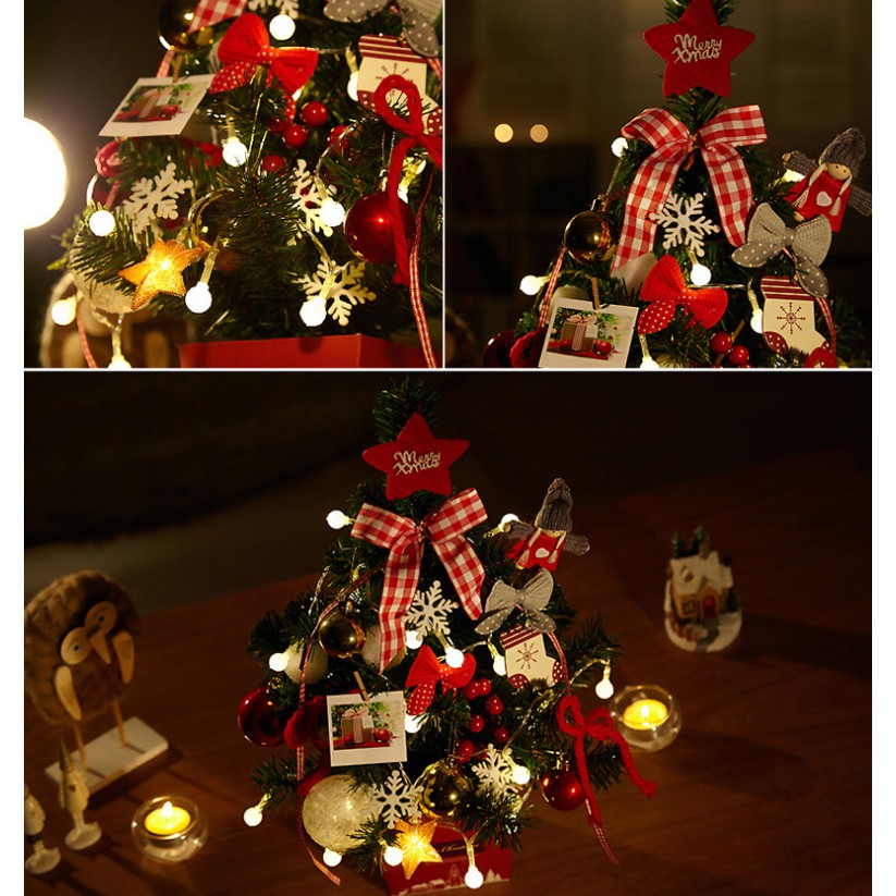 Cây thông noel cao 30cm,40cm phong cách hàn quốc đầy đủ phụ kiện và đèn C02