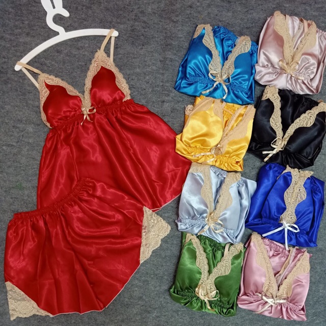 [SALE 35%] Đồ ngủ sexy lụa ren viền vàng có mút | BigBuy360 - bigbuy360.vn